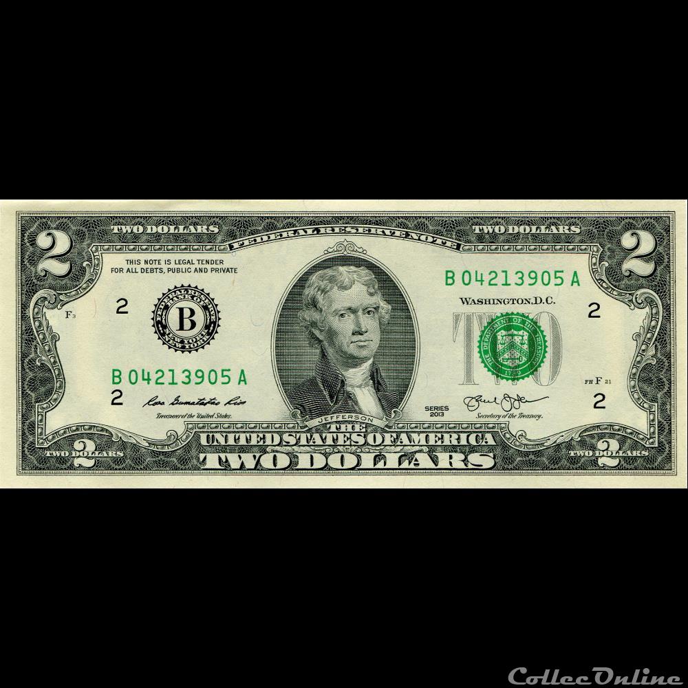 B- New-York District - 2$ Federal Reserve Notes - Small Size 2013 Series billet amerique du nord etat uni b new york district 2 federal reserve notes small size 2013 series