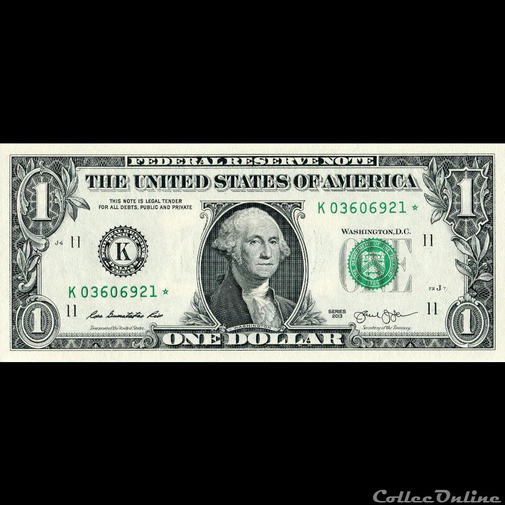 K- 1$ Federal Reserve Notes - Small Size 2013 Series billet amerique du nord etat uni k 1 federal reserve notes small size 2013 series