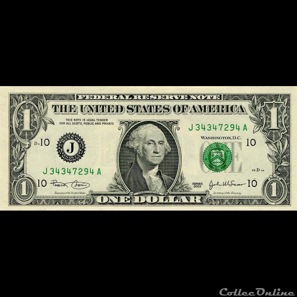 J- 1$ Federal Reserve Notes - Small Size 2003 Series billet amerique du nord etat uni j 1 federal reserve notes small size 2003 series