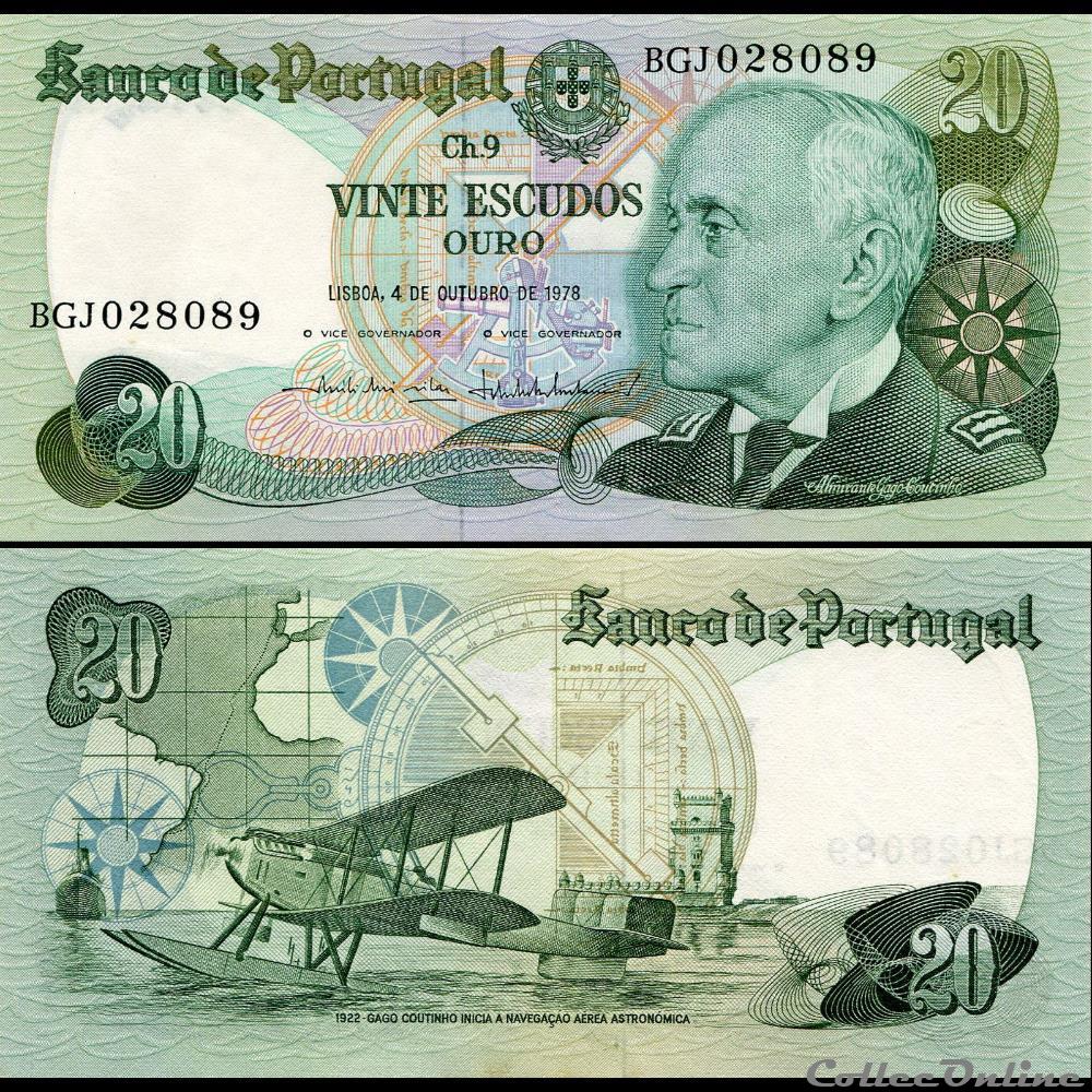 PORTUGAL - PICK 176 b 1 - 20 ESCUDOS - 1978 billet europe portugal pick 176 b 1 20 escudos 1978