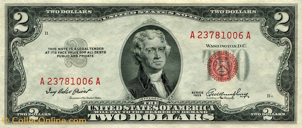 billets amerique du nord etats unis 2 red seal certificate series 1953