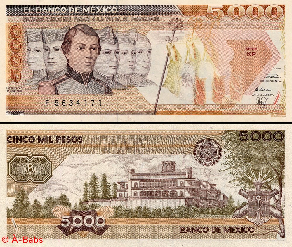 billets amerique du nord mexique pick 088c kp 5000 pesos 1989