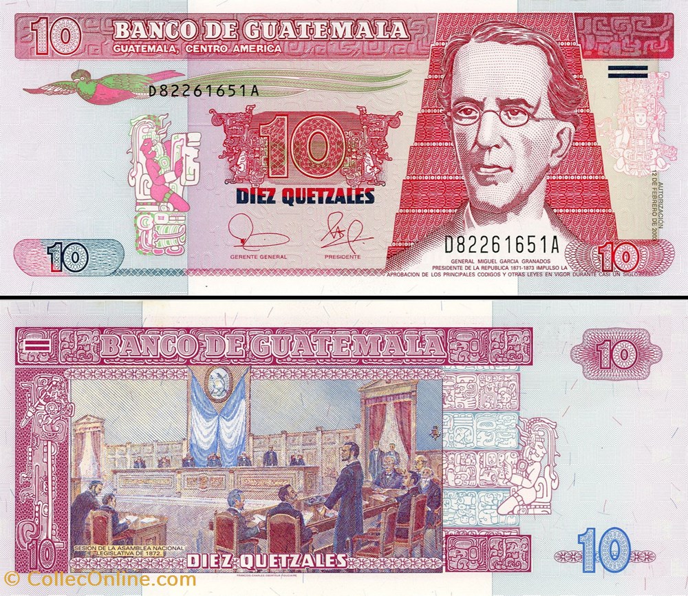 GUATEMALA - PICK 107 - 10 QUETZALES GUATÉMALTÈQUES billets amerique centrale caraibes guatemala pick 107 10 quetzales guatemalteques
