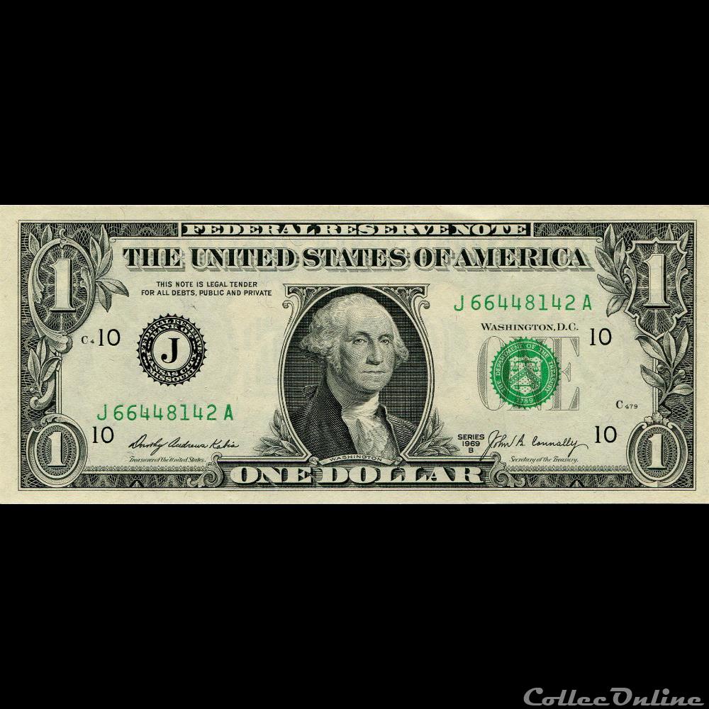 J- 1$ Federal Reserve Notes - Small Size 1969B Series billet amerique du nord etat uni j 1 federal reserve notes small size 1969b series