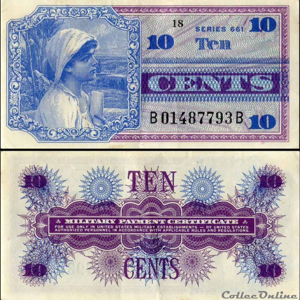 US - MILITARY PAYMENT - 10 CENTS - SERIE 661 - P M 65 billet etat uni belgique us military payment 10 cents serie 661 p m 65