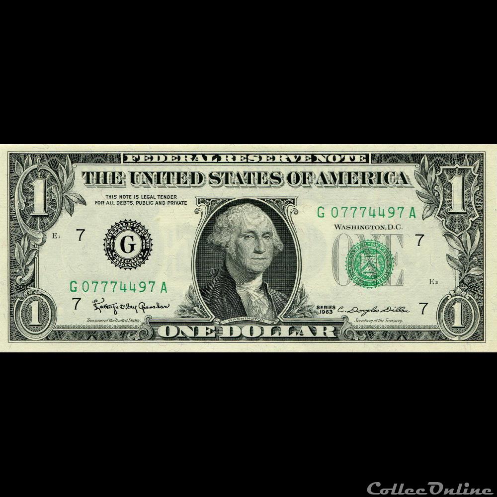 G- 1$ Federal Reserve Notes - Small Size 1963 Series billet amerique du nord etat uni g 1 federal reserve notes small size 1963 series