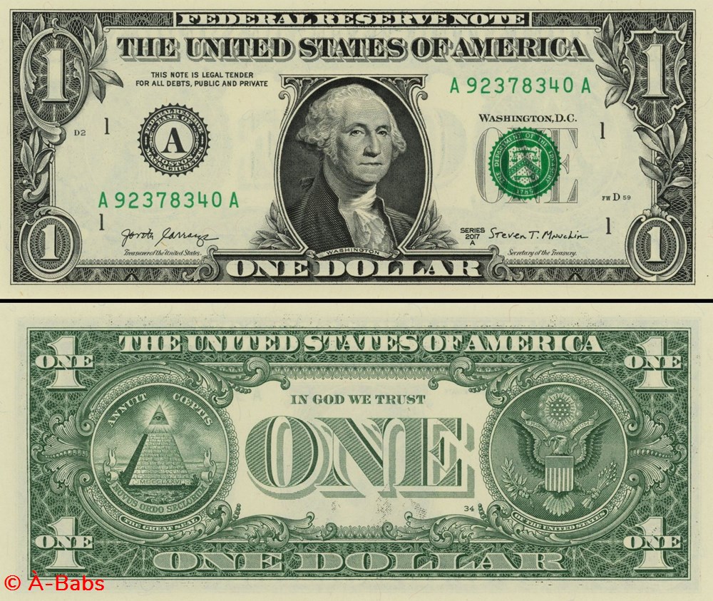 A- 1$ Federal Reserve Notes - Small Size 2017A Series billets amerique du nord etats unis a 1 federal reserve notes small size 2017a series