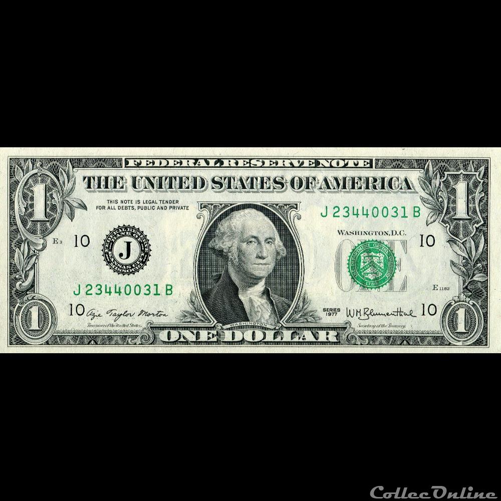 J- 1$ Federal Reserve Notes - Small Size 1977 Series billet amerique du nord etat uni j 1 federal reserve notes small size 1977 series