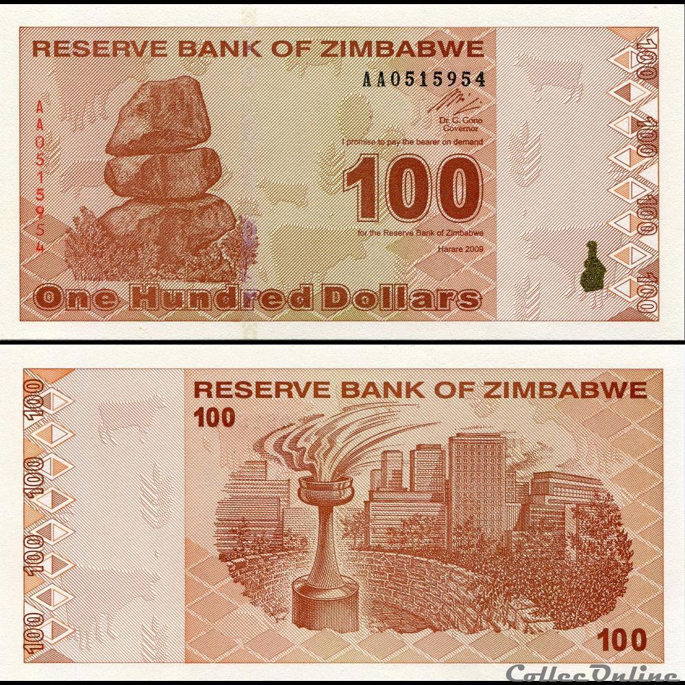 ZIMBABWE - PICK 097a - 100 Dollars - 2009 billet afrique zimbabwe pick 097a 100 dollars 2009