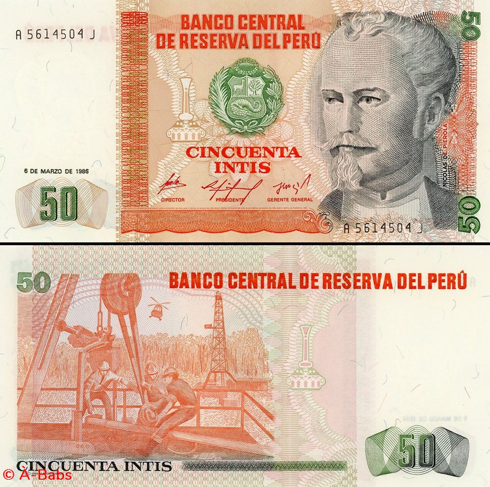 billets amerique du sud perou pick 131a 50 intis 1985
