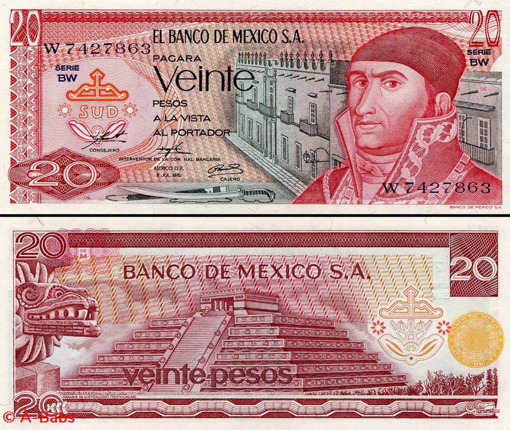 MEXIQUE - PICK 064c2 - 20 PESOS - 1976 billets amerique du nord mexique pick 064c2 20 pesos 1976