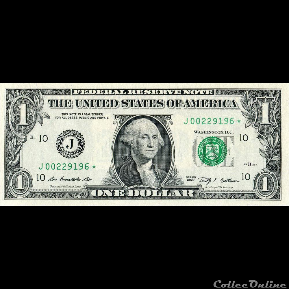 J- 1$ Federal Reserve Notes - Small Size 2009 Series billet amerique du nord etat uni j 1 federal reserve notes small size 2009 series