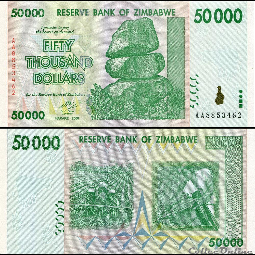 ZIMBABWE - PICK 074a - 50 000 Dollars - 2008 billet afrique zimbabwe pick 074a 50 000 dollars 2008
