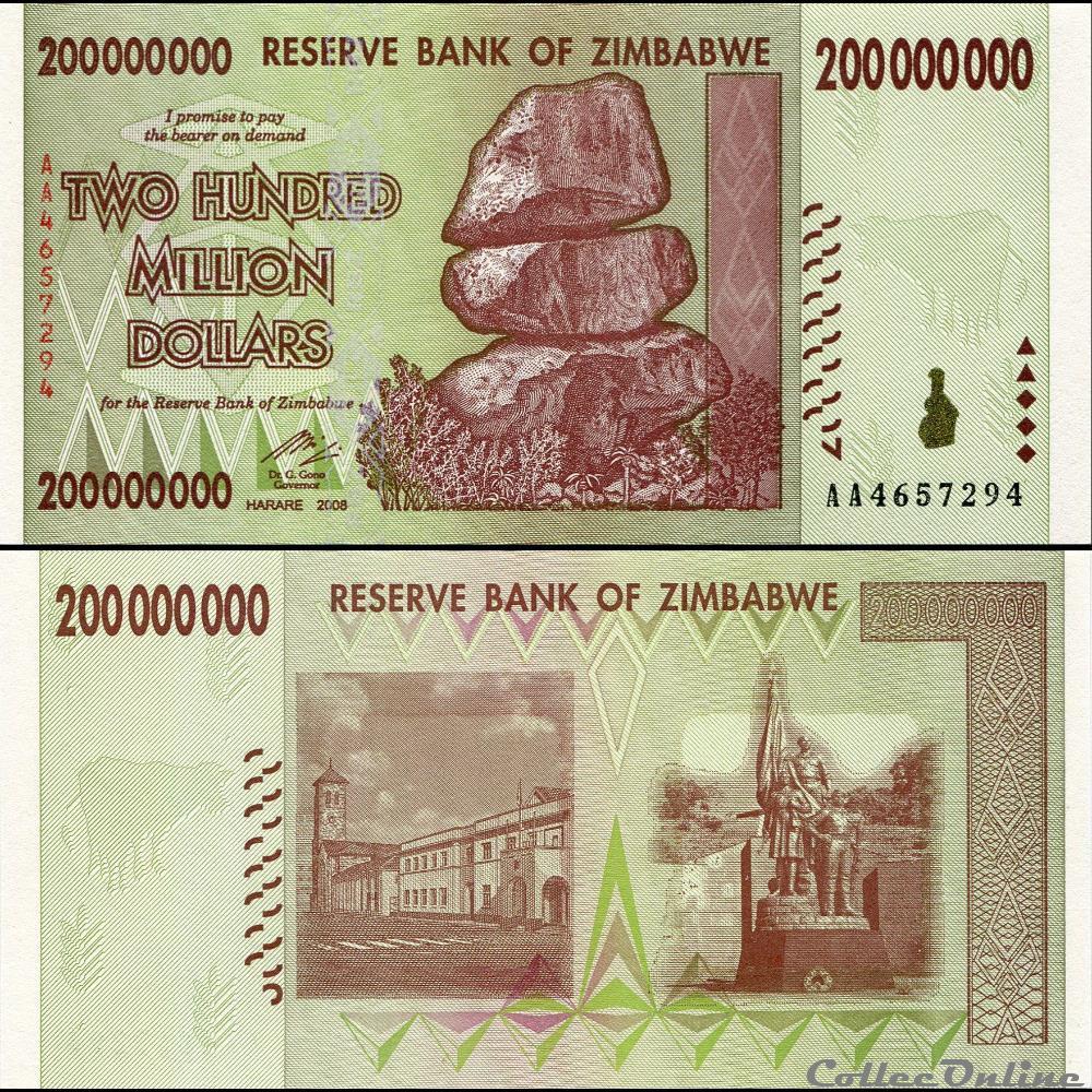 ZIMBABWE - PICK 081a - 200 000 000 Dollars - 2008 billet afrique zimbabwe pick 081a 200 000 000 dollars 2008