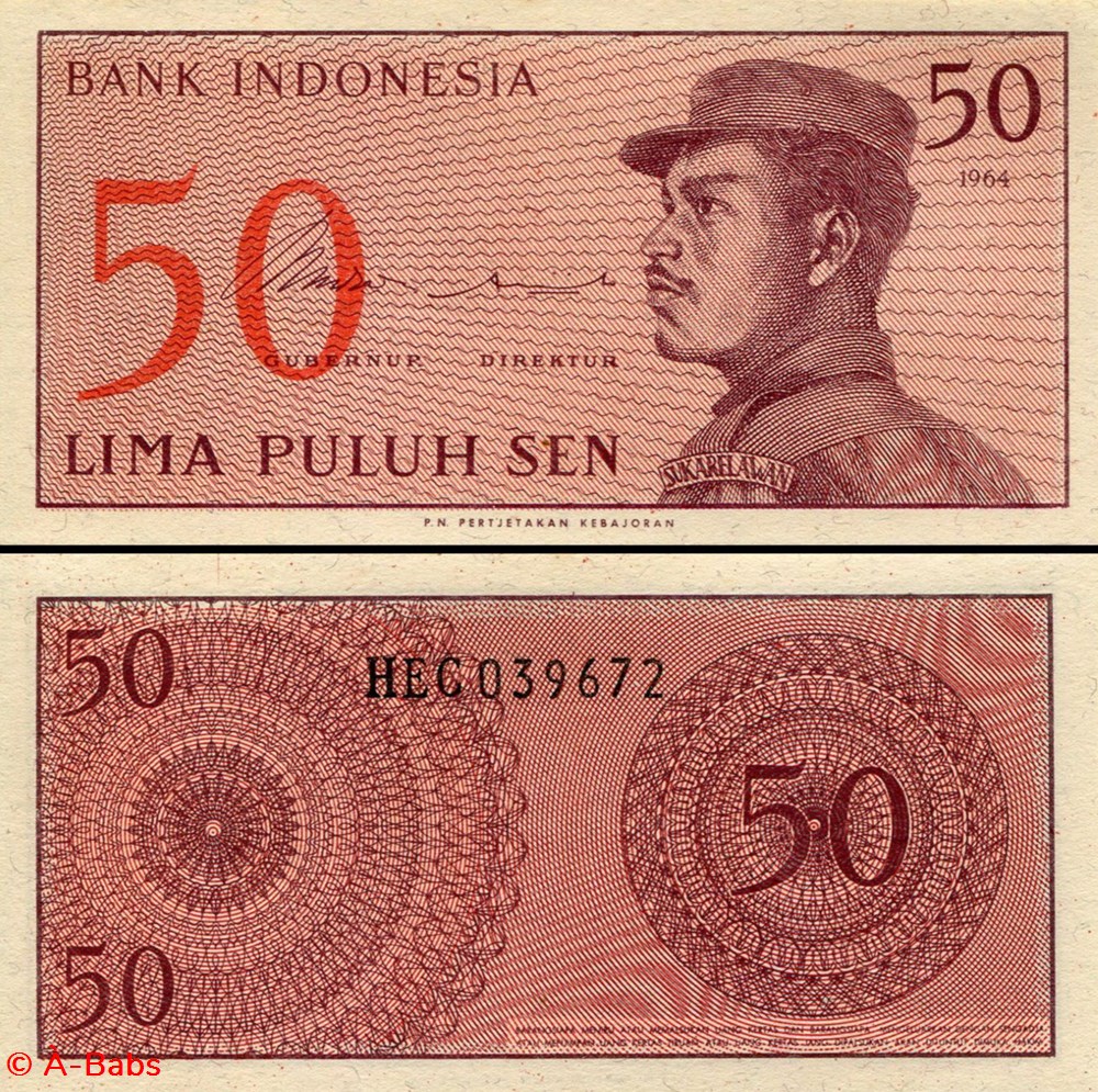 INDONÉSIE - PICK 094a - 50 SEN - 1964 billets asie indonesie pick 094a 50 sen 1964