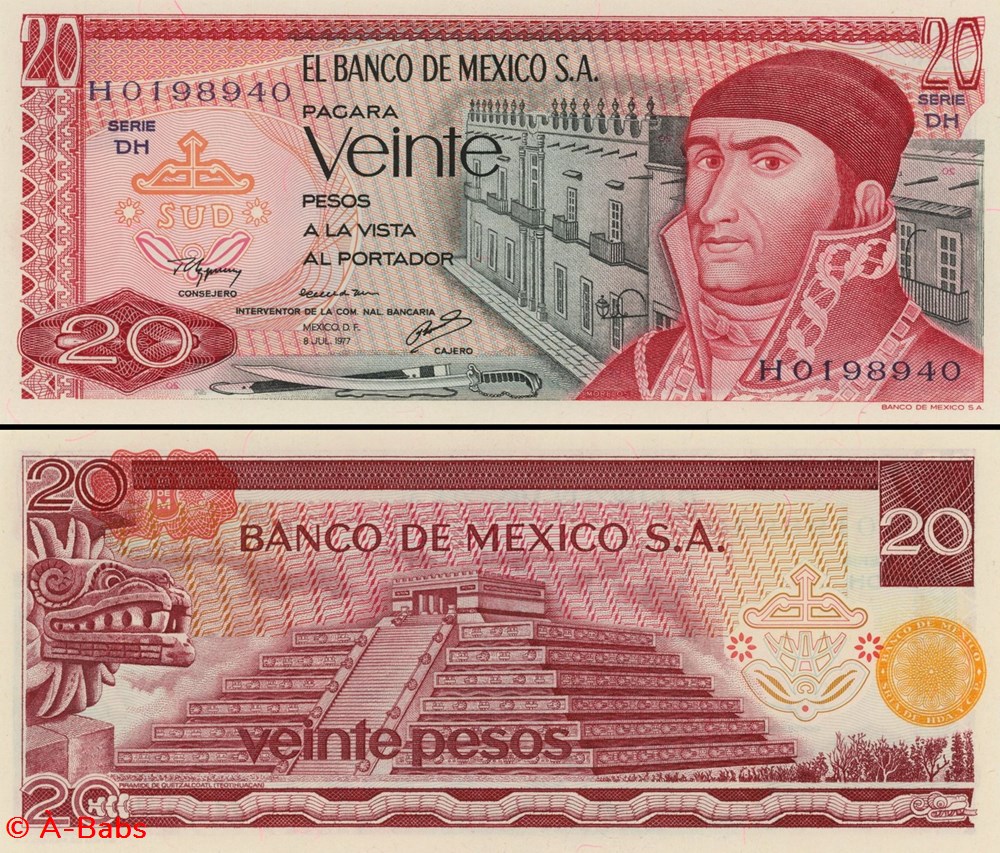 MEXIQUE - PICK 064d4 - 20 PESOS - 1977 billets amerique du nord mexique pick 064d4 20 pesos 1977