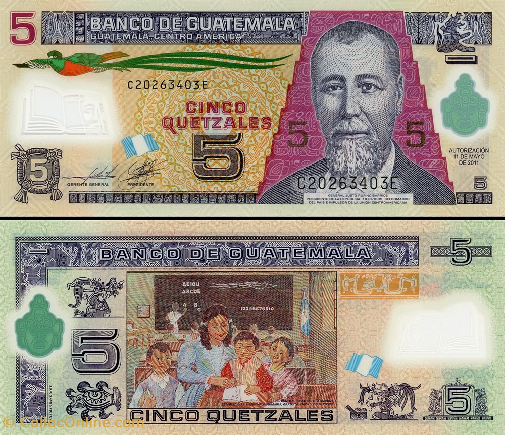 billet amerique centrale caraibe guatemala pick 122b 5 quetzales guatemalteques