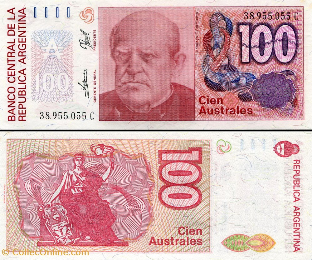 billets amerique du sud argentine pick 327 c 100 australes 1989
