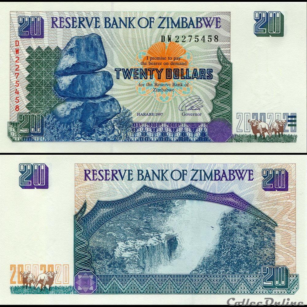 ZIMBABWE - PICK 007a - 20 Dollars - 1997 billet afrique zimbabwe pick 007a 20 dollars 1997