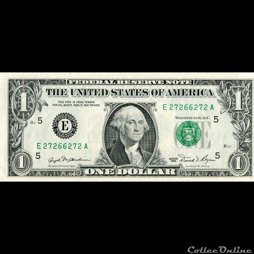E- 1$ Federal Reserve Notes - Small Size 1981 Series billet amerique du nord etat uni e 1 federal reserve notes small size 1981 series