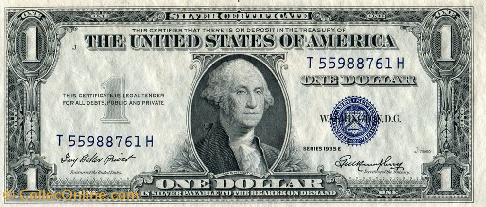 billets amerique du nord etats unis 1 silver certificate series 1935e