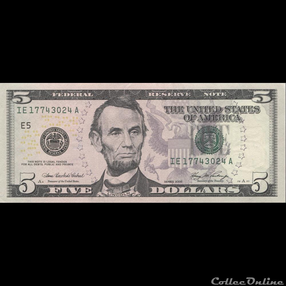 5$ Federal Reserve Notes - Small Size 2006 Series billets amerique du nord etats unis 5 federal reserve notes small size 2006 series