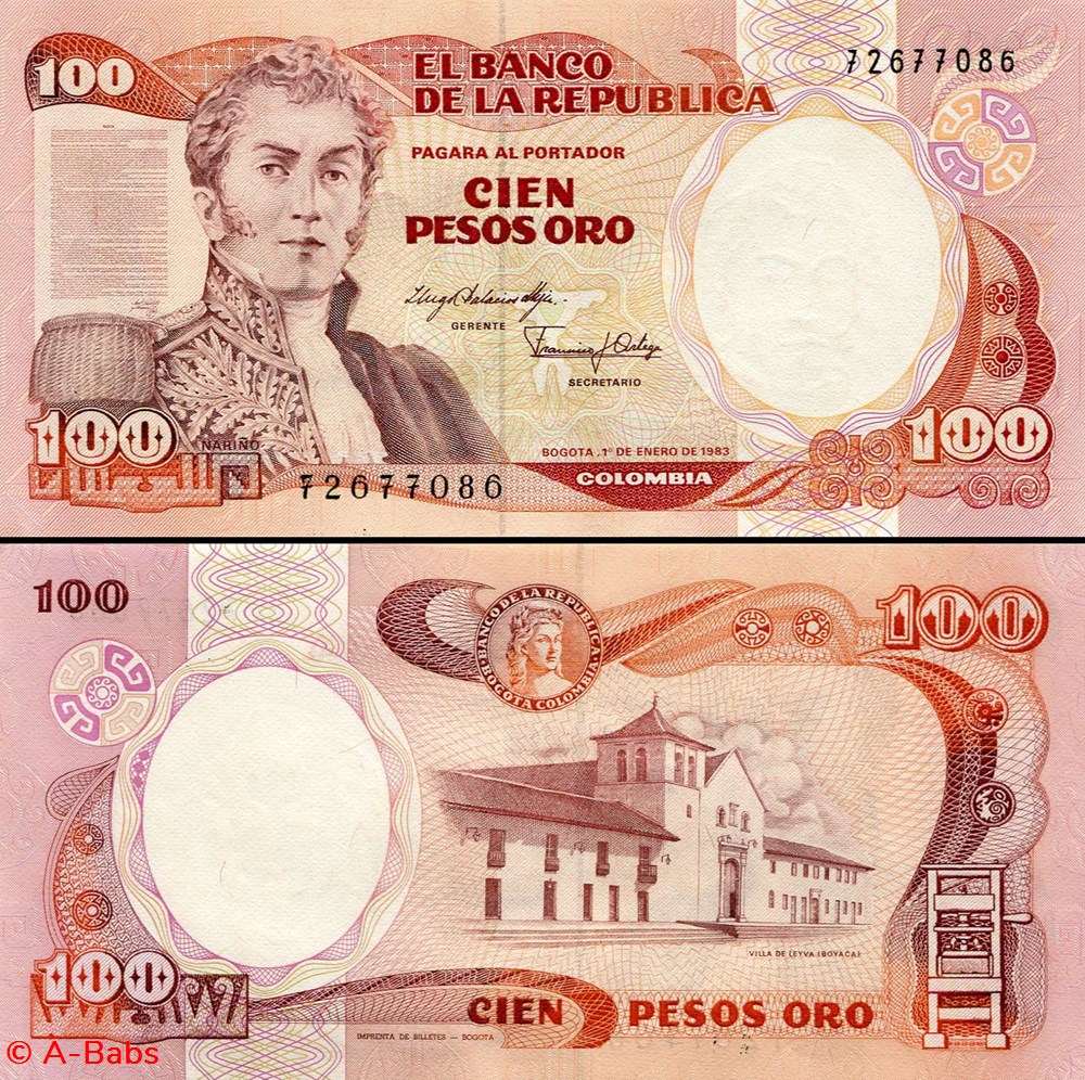 COLOMBIE - PICK 426 a1 - 100 PESOS DE ORO COLOMBIEN - 1983 billets amerique du sud colombie pick 426 a1 100 pesos de oro colombien 1983