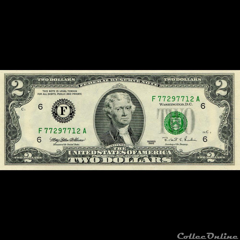 F- Atlanta District - 2$ Federal Reserve Notes - Small Size 1995 Series billet amerique du nord etat uni f atlanta district 2 federal reserve notes small size 1995 series