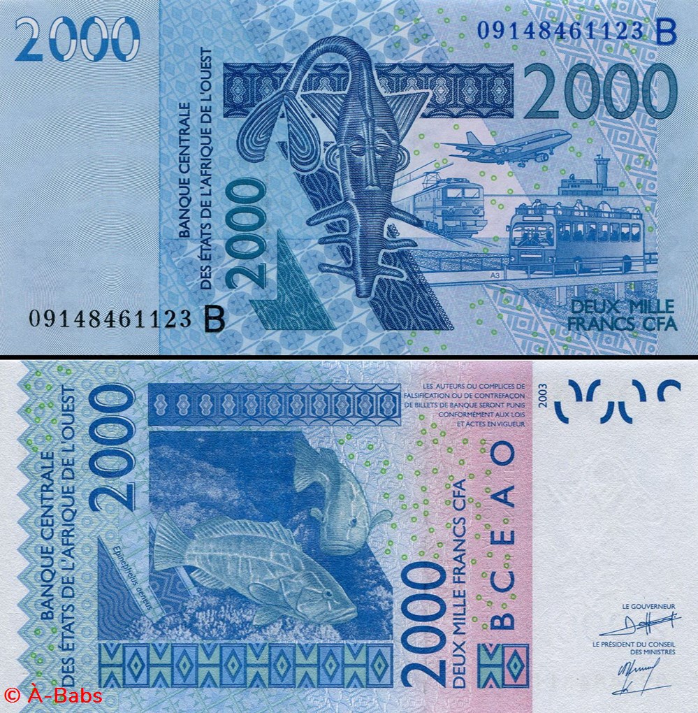 B.C.E.A.O - FRANCS CFA - BÉNIN - LETTRE B - 2000 FRANCS - PICK 216 B e billets afrique b c e a o francs cfa benin lettre b 2000 francs pick 216 b e