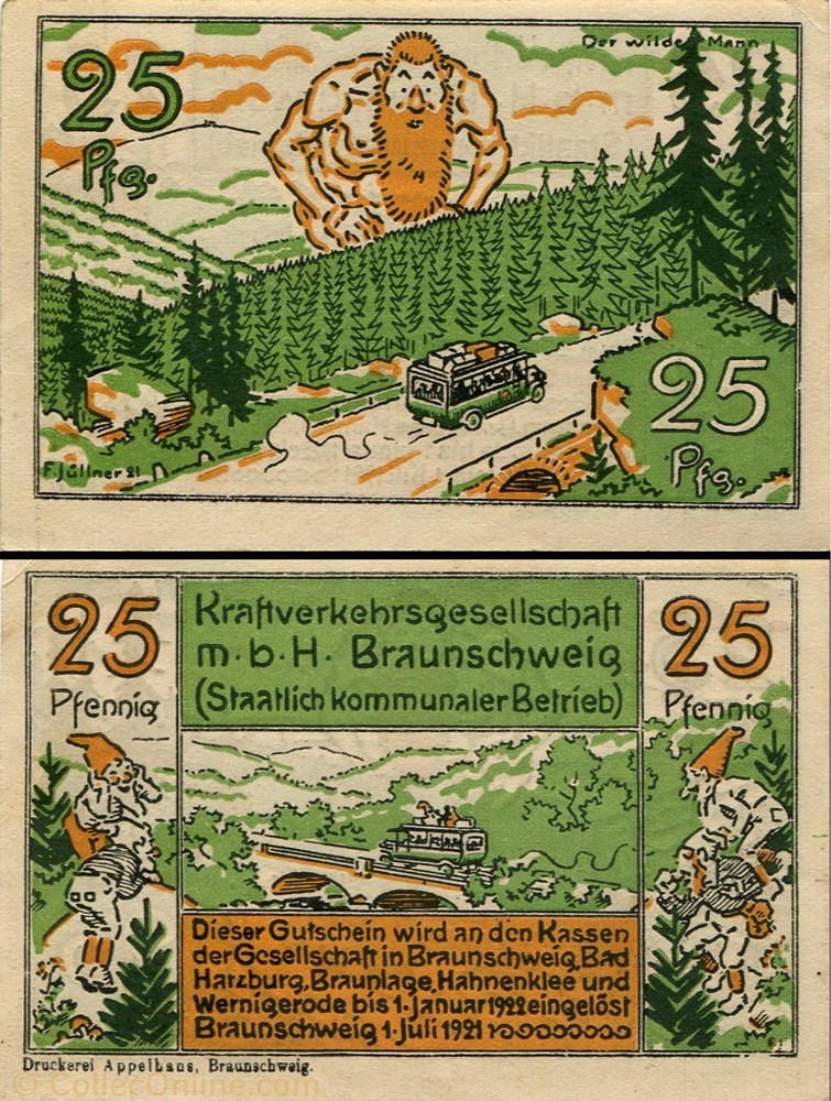 Braunschweig Kraftverkehr 25 pf billet europe allemagne braunschweig kraftverkehr 25 pf