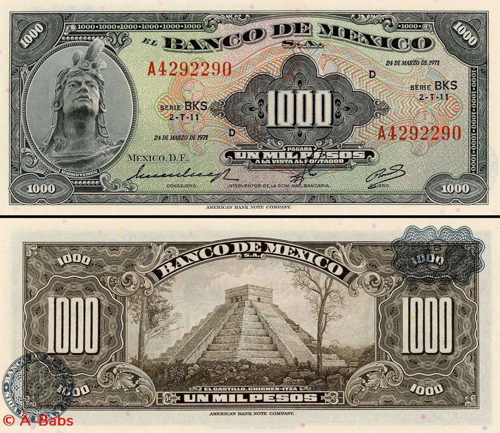 billets amerique du nord mexique pick 052o 1000 pesos 1971