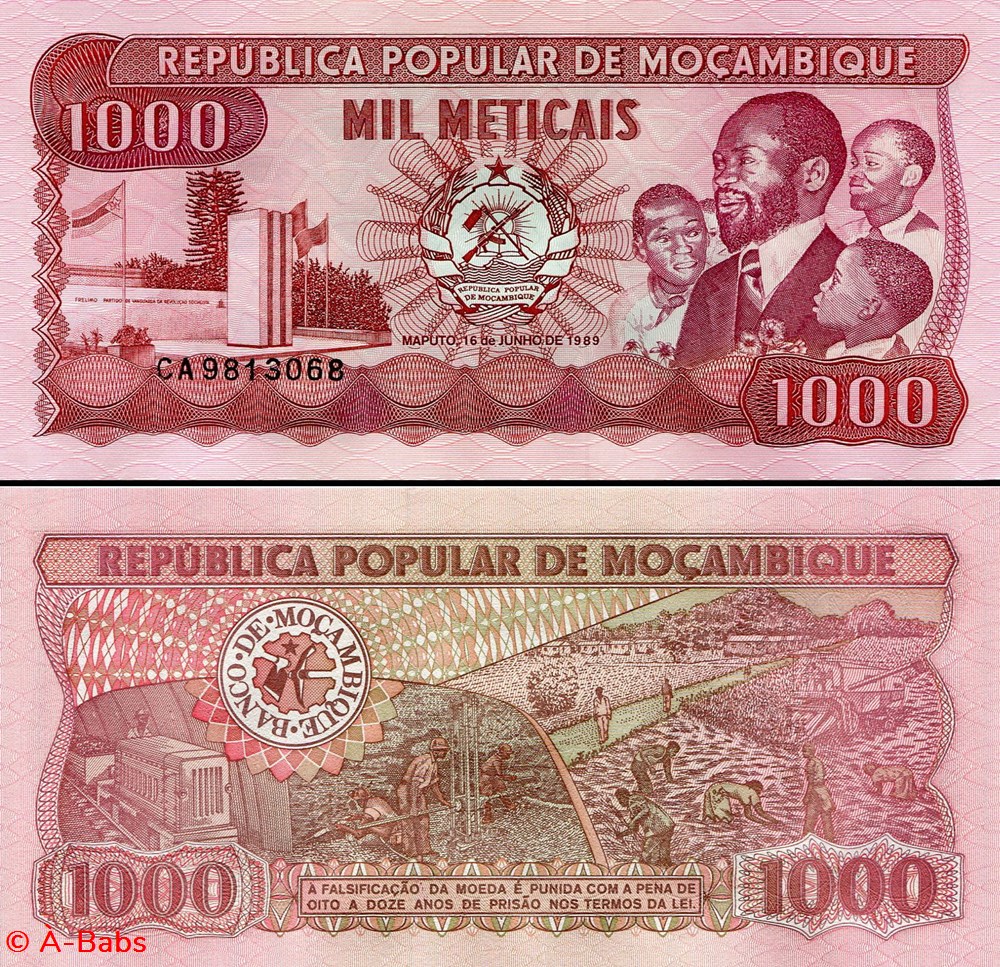 MOZAMBIQUE - PICK 132c - 1000 METICAIS - 1989 billets afrique mozambique pick 132c 1000 meticais 1989