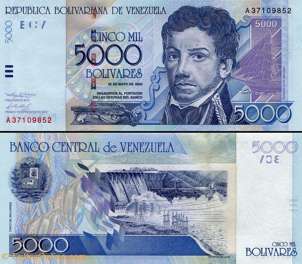 VENEZUELA - PICK 084 a - 5000 BOLIVARES - 2000 billets amerique du sud venezuela pick 084 a 5000 bolivares 2000