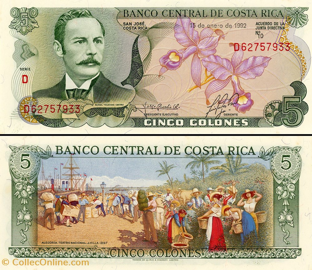 COSTA-RICA - PICK 236e3 - 5 COLONES - 1992 billet amerique centrale et caraibe costum costa rica pick 236e3 5 colones 1992