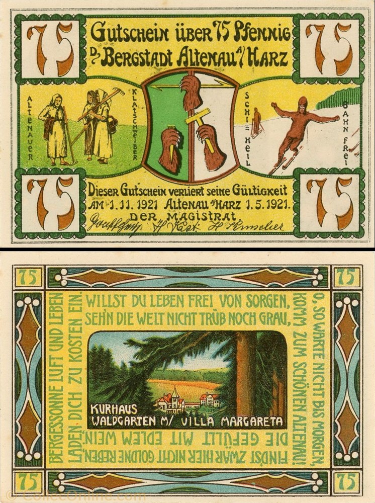 billet europe allemagne altenau an harz 75 pfennig