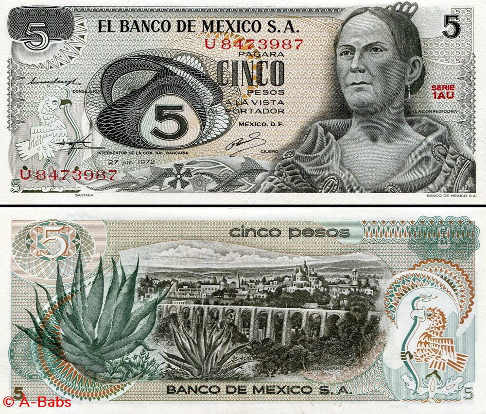 billets amerique du nord mexique pick 062 serie 1au 5 pesos 1972
