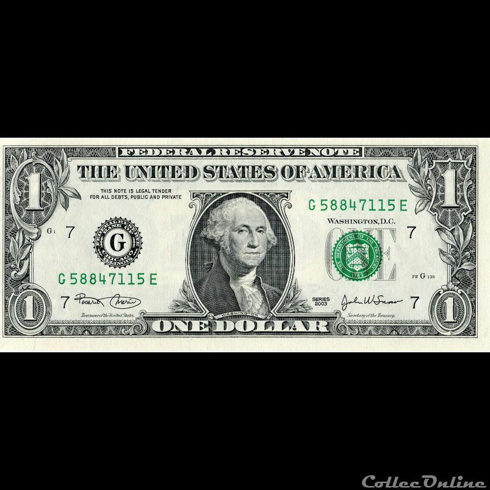 G- 1$ Federal Reserve Notes - Small Size 2003 Series billet amerique du nord etat uni g 1 federal reserve notes small size 2003 series