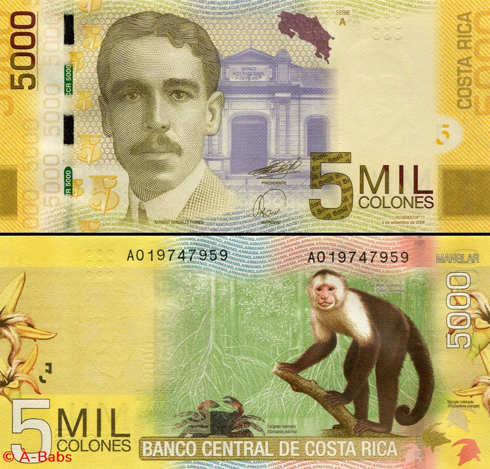 billets amerique centrale et caraibes costa rica pick 276a 5000 colones 2009