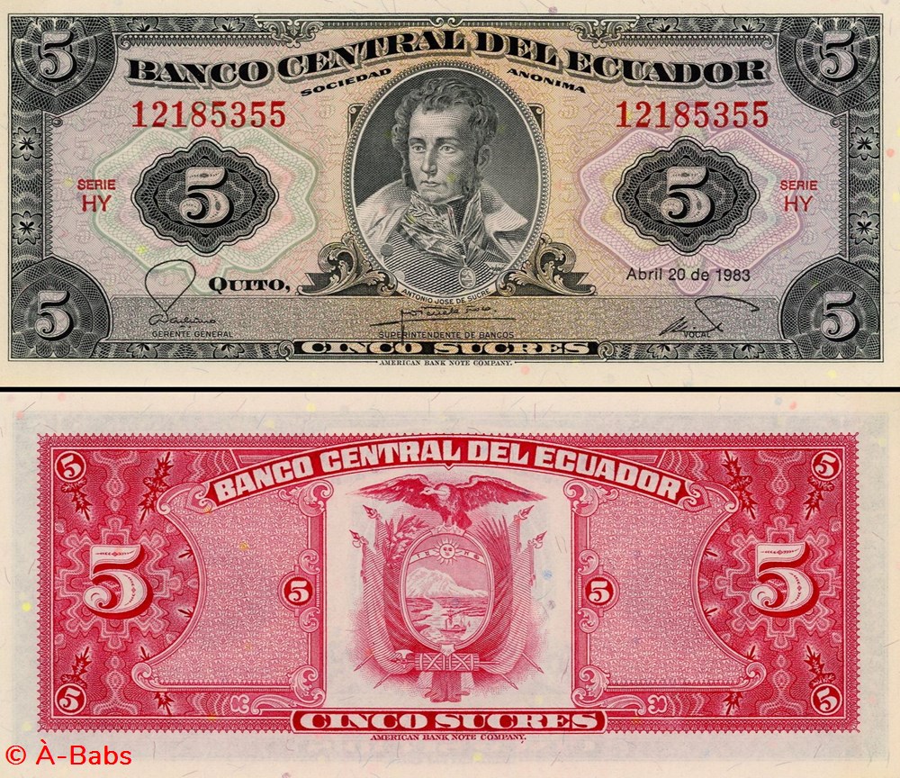 ÉQUATEUR - PICK 108 b - 5 SUCRES - 1983 billets amerique du sud equateur pick 108 b 5 sucres 1983