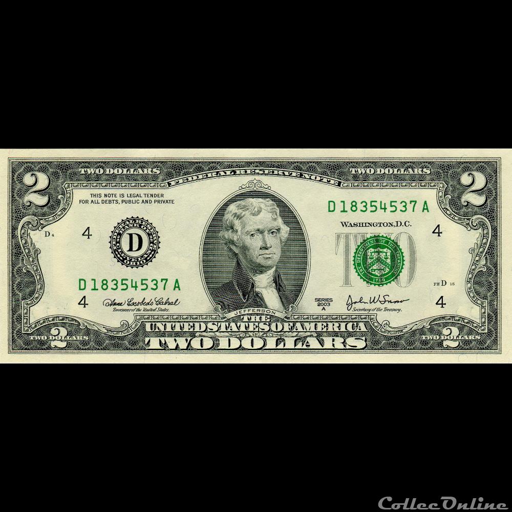 D- Cleveland District - 2$ Federal Reserve Notes - Small Size 2003A Series billet amerique du nord etat uni d cleveland district 2 federal reserve notes small size 2003a series
