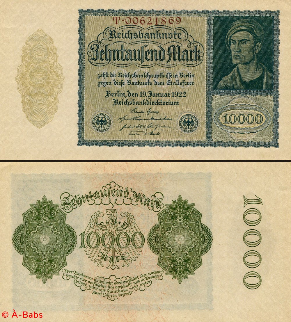 ALLEMAGNE - PICK 072-2 - 10 000 MARK - 1922 billets europe allemagne pick 072 2 10 000 mark 1922