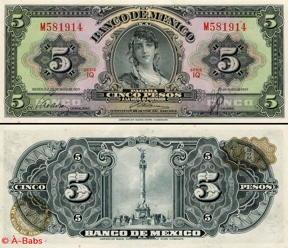 billets amerique du nord mexique pick 060e 5 pesos 1959