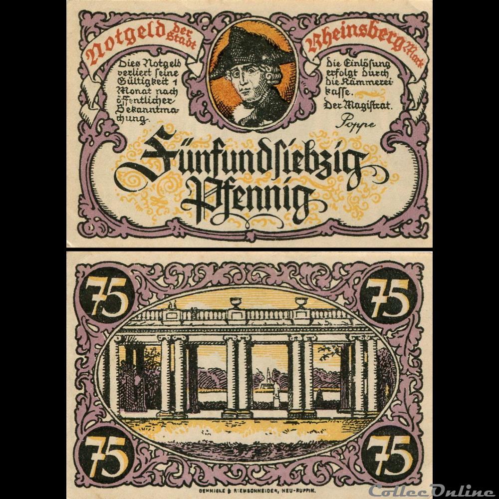 Rheinsberg 75 Pfennig billet allemagne russie rheinsberg 75 pfennig