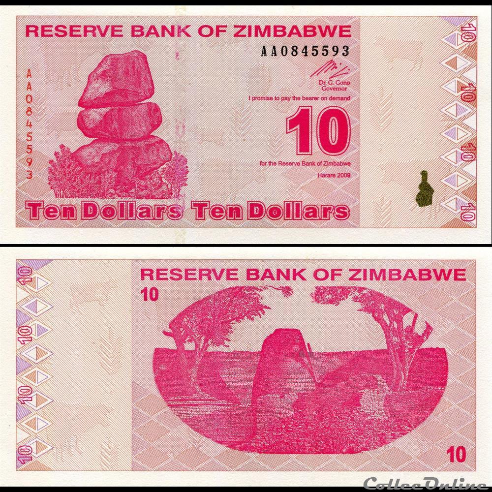 ZIMBABWE - PICK 094a - 10 Dollars - 2009 billet afrique zimbabwe pick 094a 10 dollars 2009