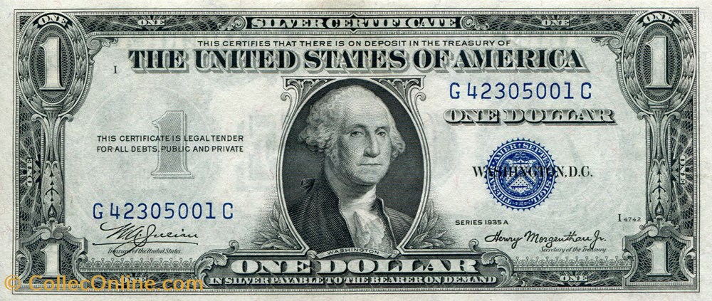 $1 SILVER CERTIFICATE SERIES 1935A billets amerique du nord etats unis 1 silver certificate series 1935a