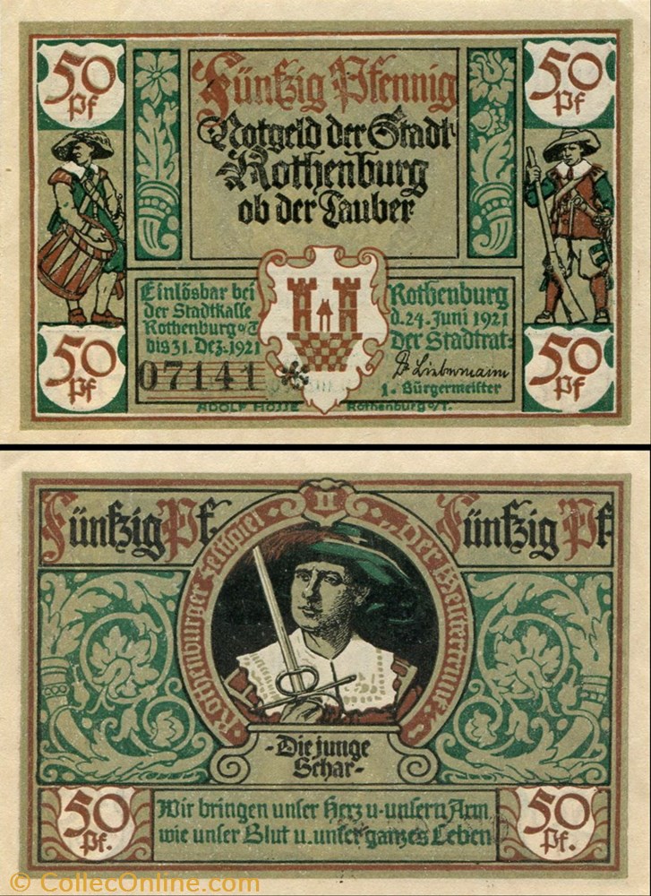 billet europe allemagne rothenburg ob der tauber 50 pfennig 2b 2 6