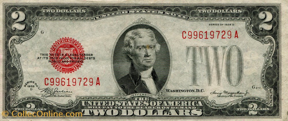 billets amerique du nord etats unis 2 red seal certificate series 1928d