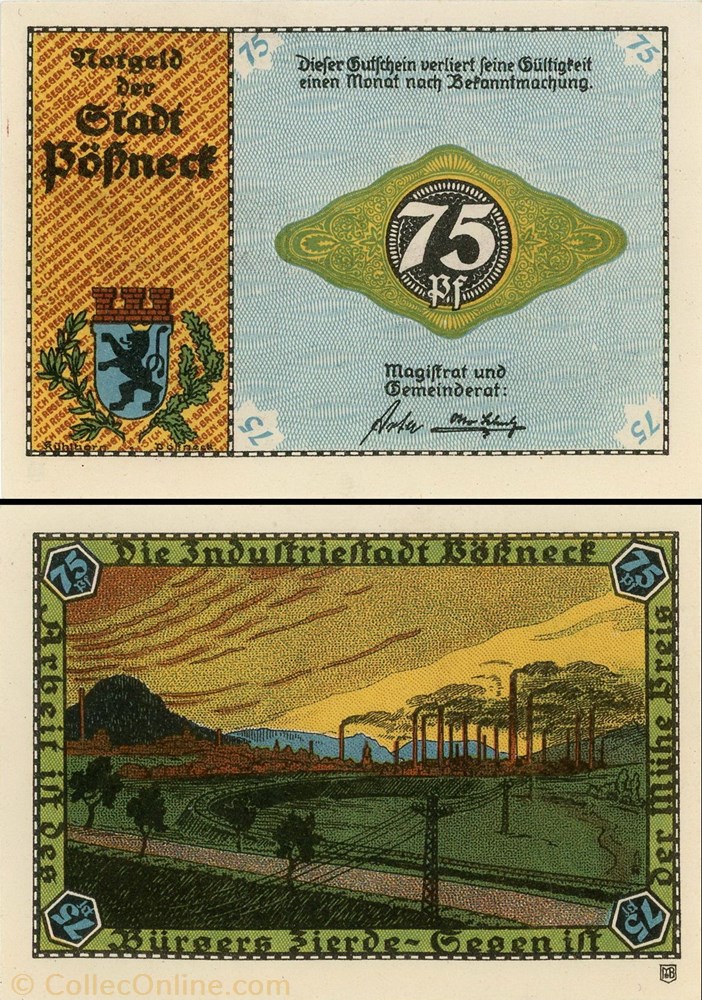 billet europe allemagne possneck 75 pfennig