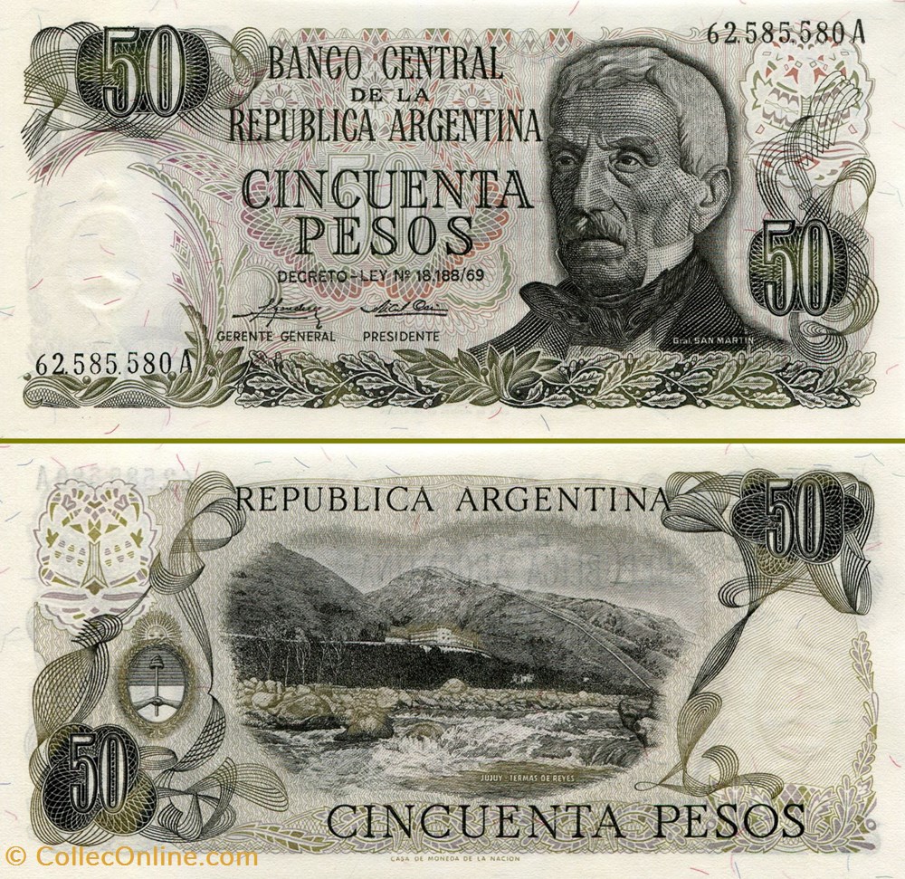 ARGENTINE - PICK 296 a 2 - 50 PESOS - 1975 billets amerique du sud argentine pick 296 a 2 50 pesos 1975