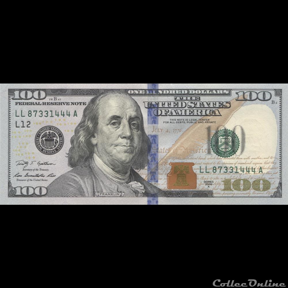 100$ Federal Reserve Notes - Small Size 2009A Series billets amerique du nord etats unis 100 federal reserve notes small size 2009a series